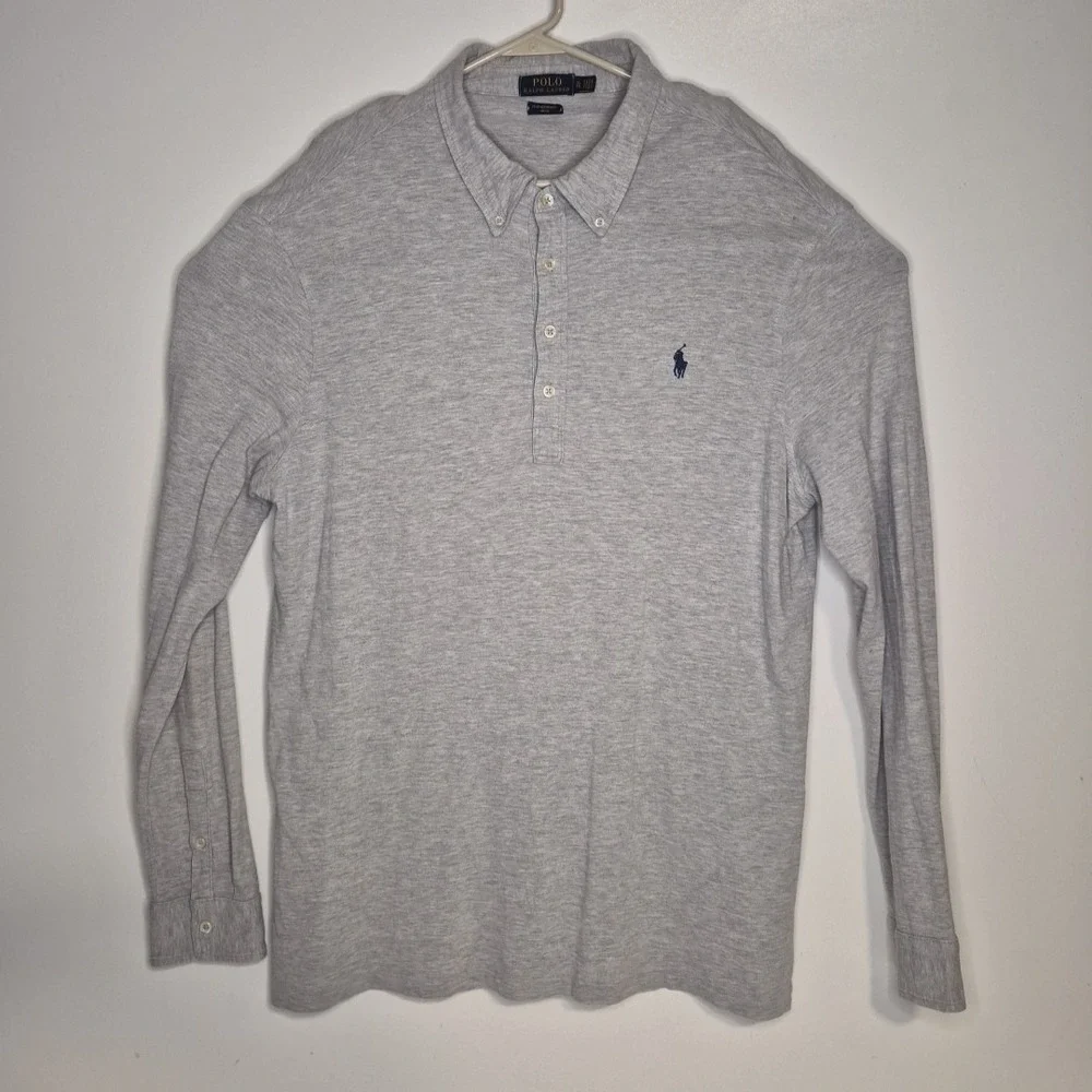 Polo Ralph Lauren Featherweight Mesh Polo Shirt Mens XL Gray‎ Long Sleeve Pony